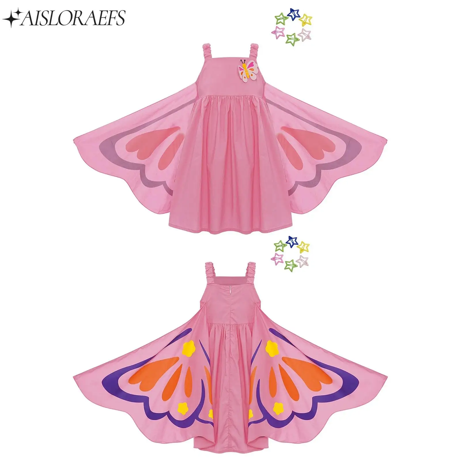

Toddler Girl Butterfly Wings Dress Sleeveless Elastic Shoulder Straps Fairy Sundress for Halloween Cosplay Picnic Vacation Beach