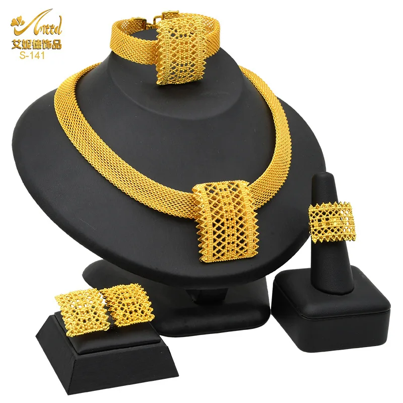 

Irregular 3D Luxury 4-Piece Set Women 24K Gold AU999-Necklace/Bracelet/Earrings/Ring, minimalist lines, 3D cut, perfect for work