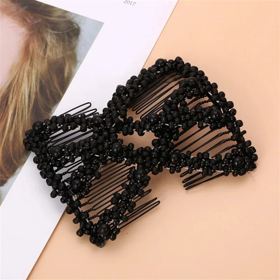 New Women comb Hair Accessories Pearl Beaded Elastic Hair Claw Hairpin Magic Comb Up-Do Hairstyle Bun Maker Tool Ponytail Hairdo