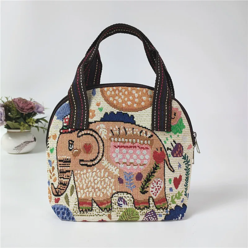 Women\'s Embroidery Shell Handbag Elephant Owl Printed Mobile Phone Purse