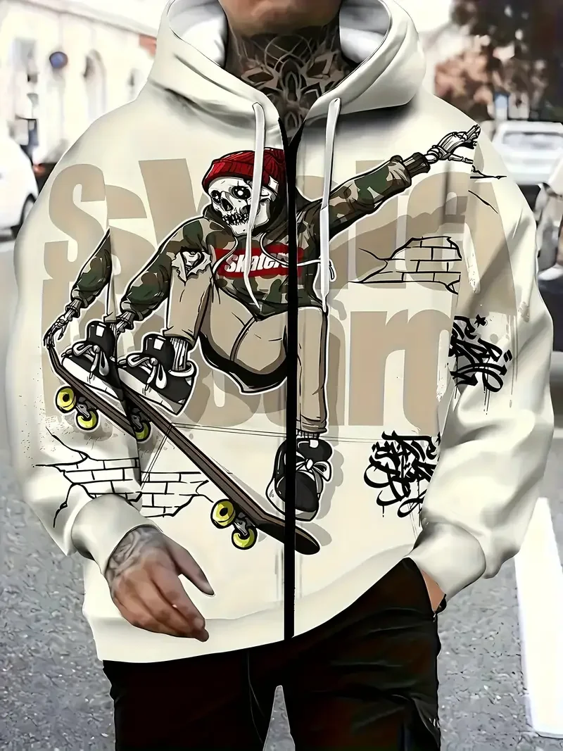 Graffiti 3D Graphic Zip Up Hoodies Men Women Fashion Spoof Pattern Oversized Tracksuit Unisex Street Casual Sweastwear Hoody