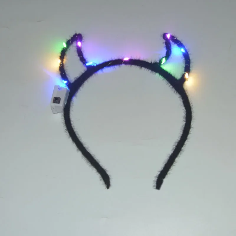 Adult Child Red Blinking Lights Demon Devil Horn Headband Cat Bunny Ear Party Gift Birthday Glow Party Supplies Wedding Festival