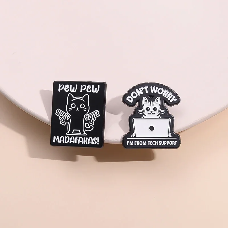 2-4PCS/SET Pew Pew Madafakas Engineer Cat Enamel Pins I'M From Tech Support Punk Brooch Lapel Badges Gift Wholesale