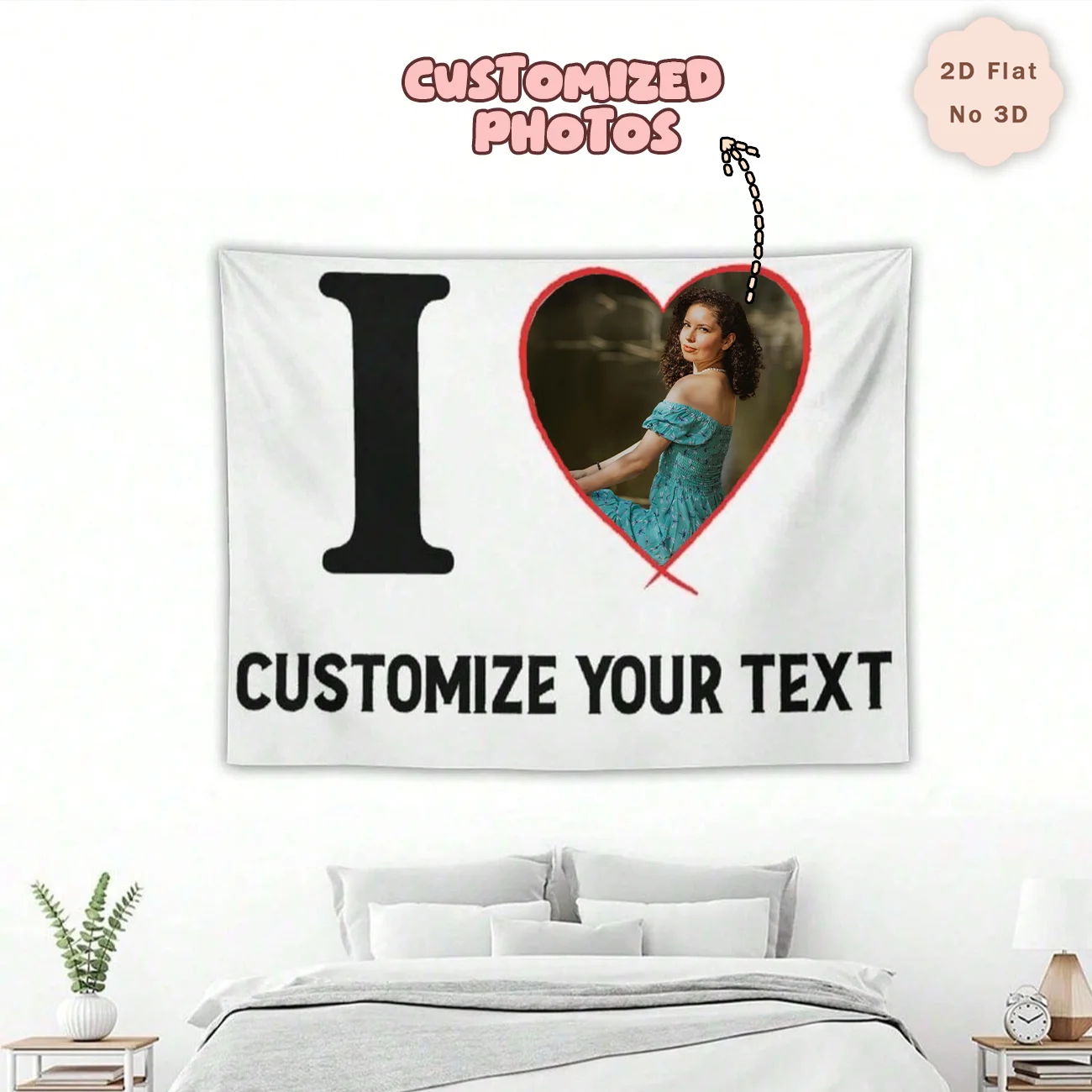 Custom Photo Tapestry with Text, Personalized Girlfriend Gift for Birthday and Bedroom Wall Decor