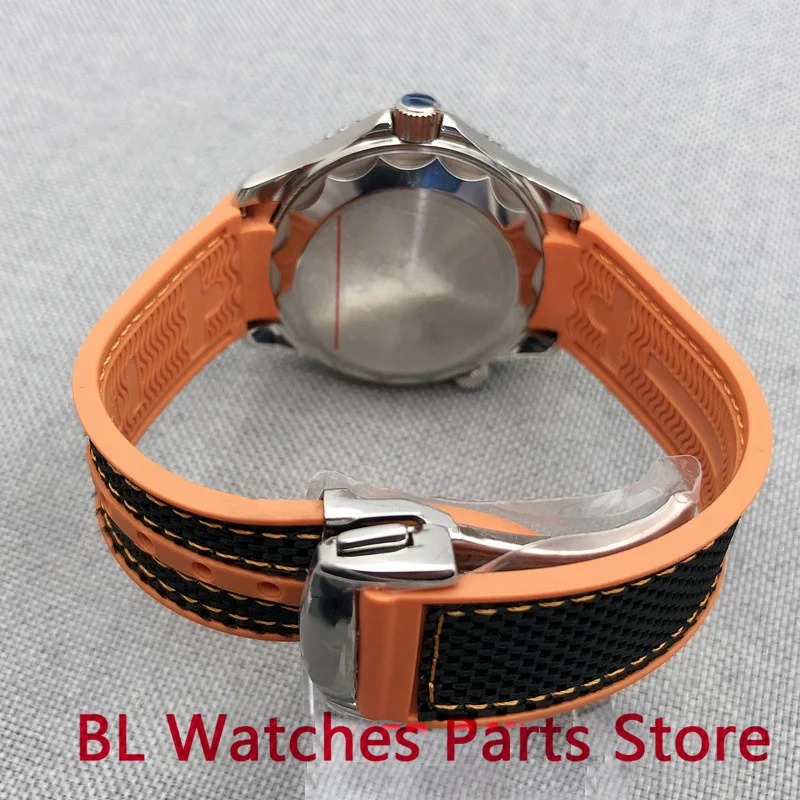 BL 41mm Watch Case Orange Rubber Strap Ceramic Bezel Fit NH34 NH35A Miyota 8215 Automatic Movement Sapphire Glass Waterproof