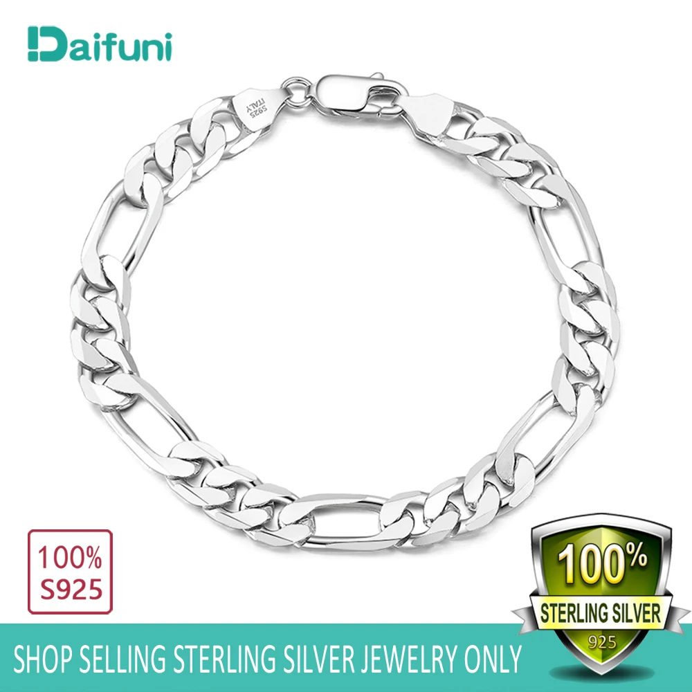 Daifuni S925 Sterling Silver Bracelet 6.5MM Men Sideways Figaro Jewelry Curb Cuban Bracelets HipHop Style Horse Whip Chain Gift