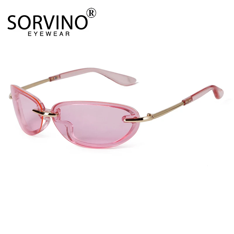SORVINO Narrow Rectangular Sunglasses Men Summer 2024 Orange Silver Black Rimless Sun Glasses for Women Small Face Hot Selling