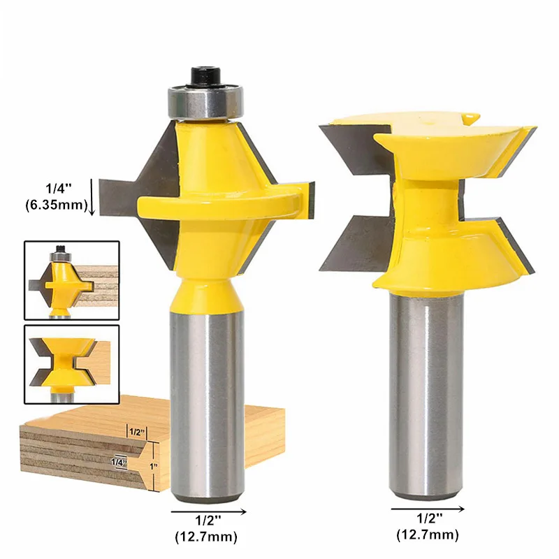 

Woodworking milling cutter 1/2 ''120 ° tenon joint cutter, panel splicing cutter, gong cutter, two piece set of woodworking tool