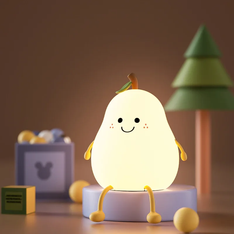 Cute Pear Durian Drumstick Night Light USB Rechargeable Nightlights Silicone Lamp Touch Switch Bedroom Decoration Birthday Gift