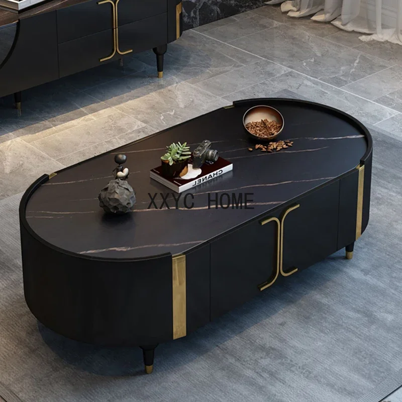 

Italian Style Coffee Table Storage Drawers Villa High-End Furniture Living Room Designer Light Luxury Oval Rock Home Furniture