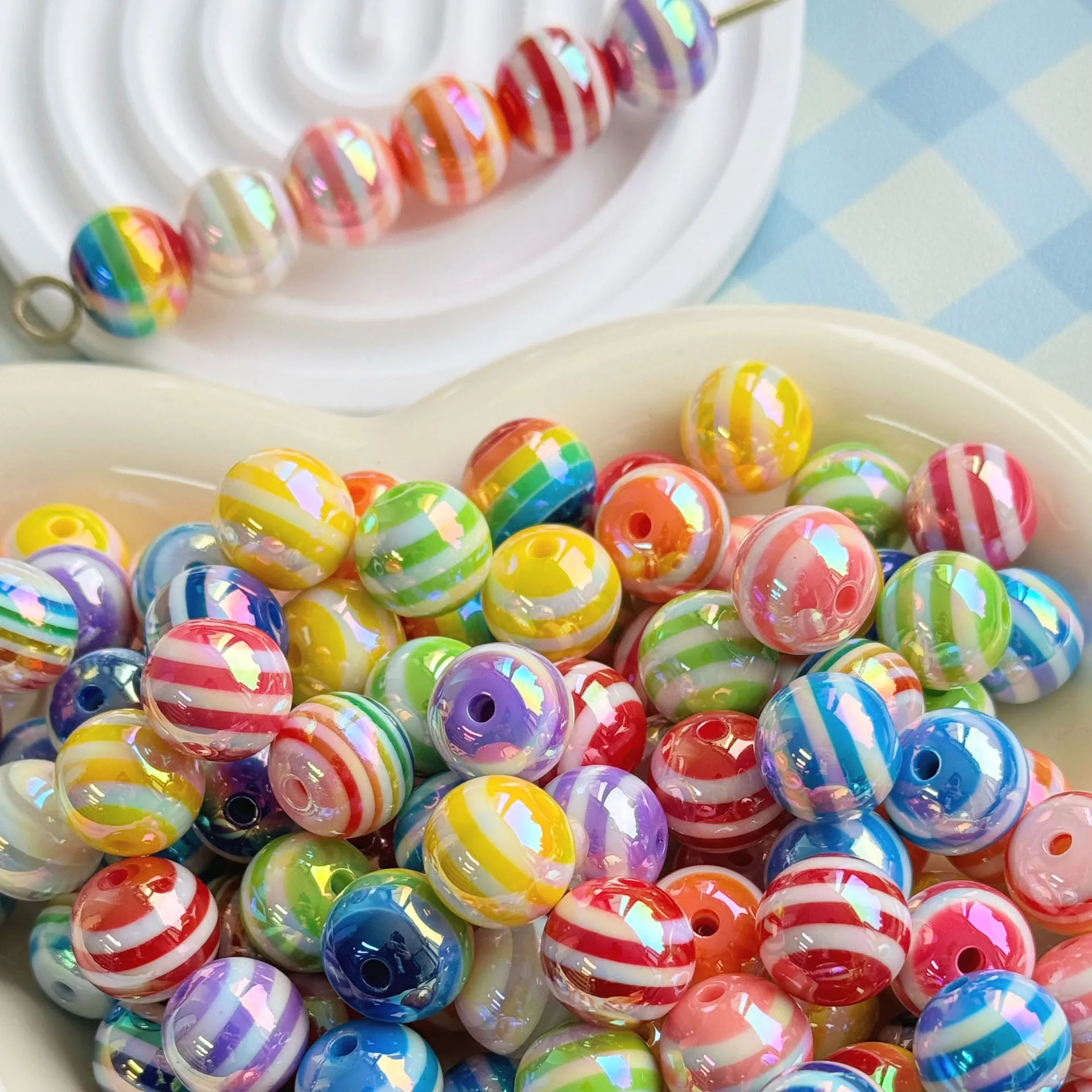 

20Pcs 15mm Horizontal Candy Beads Acrylic Handmade DIY Mobile Phone Chain Keychain UV Plated Jewelry Accessories