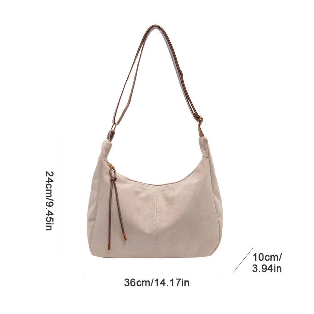 Women Suede Shoulder Bag with Zipper Crossbody Bag Adjustable Strap Hobo Bag Handbag for Work Travel