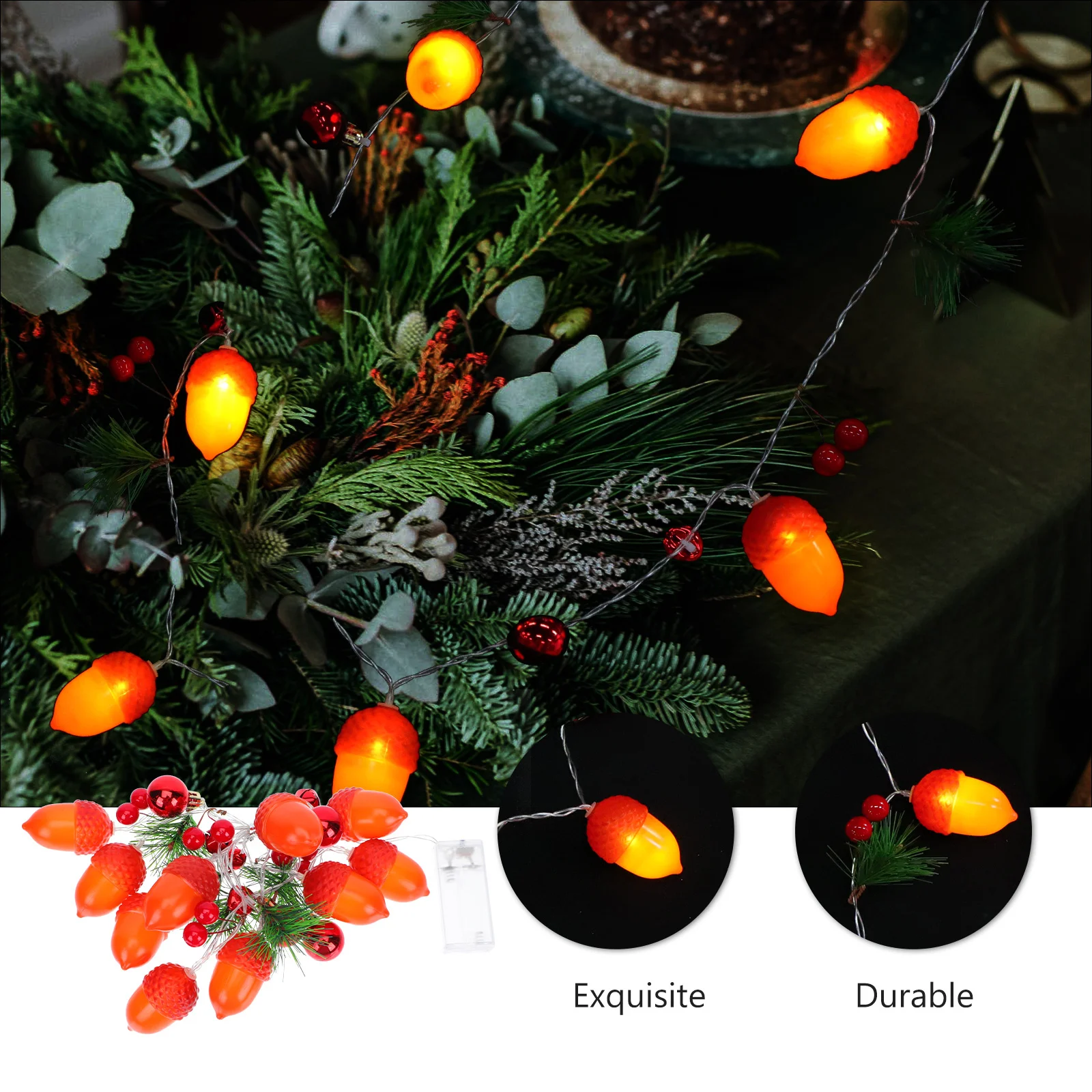 1 قطعة عيد الميلاد مصباح سلسلة الصنوبر مخروط تصميم بالطاقة المحمولة خفيفة الوزن احتفالية مصابيح تعليق للزينة للمنزل حديقة الطرف