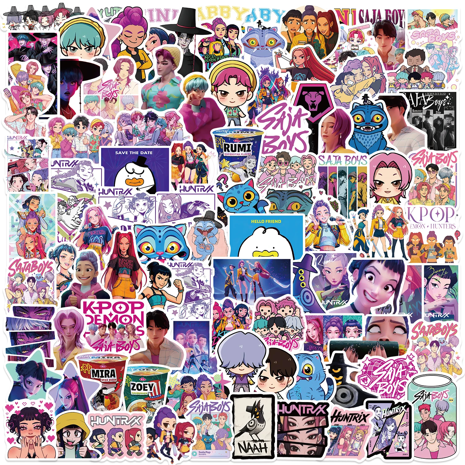 50 Uds K-POP DEMON HUNTERS SAjA pegatinas de grafiti de dibujos animados para niños teléfono guitarra portátil maleta para portátil pegatina impermeable juguetes para niños