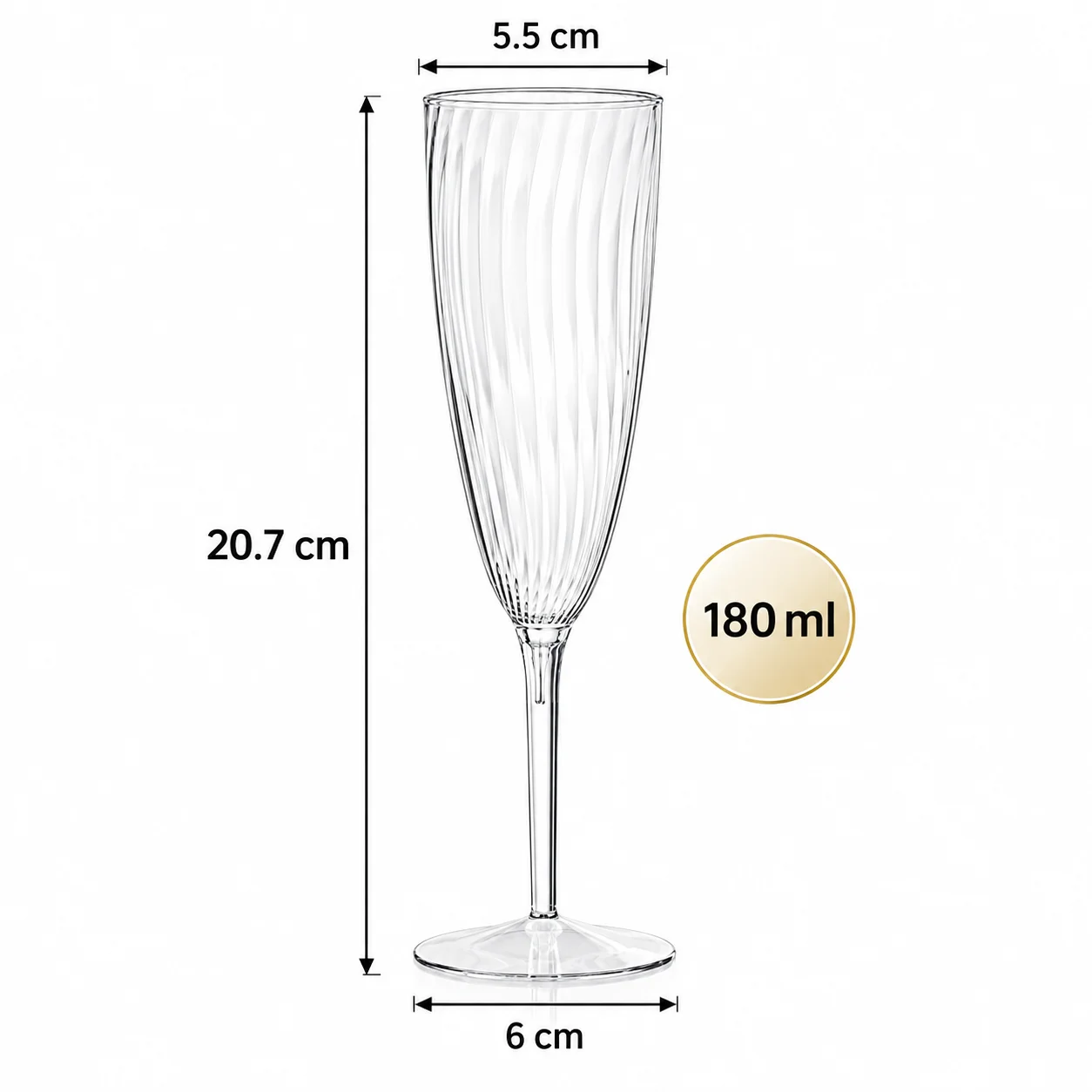 180ml Disposable Transparent Champagne Glass | Crystal Vertical-Striped Plastic Sparkling Wine Glass, Suitable for Weddings, Birthday Parties, Christmas and New Year Gatherings, Banquets, Outdoor Picnics, and Family Dinners