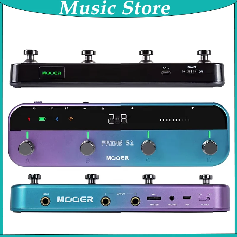 MOOER Prime S1: Guitar Effect Pedal 128 FX+Drums+Tuner 24hr Battery 24-bit OTG Rec Bluetooth/LOOPER 0ms Bypass