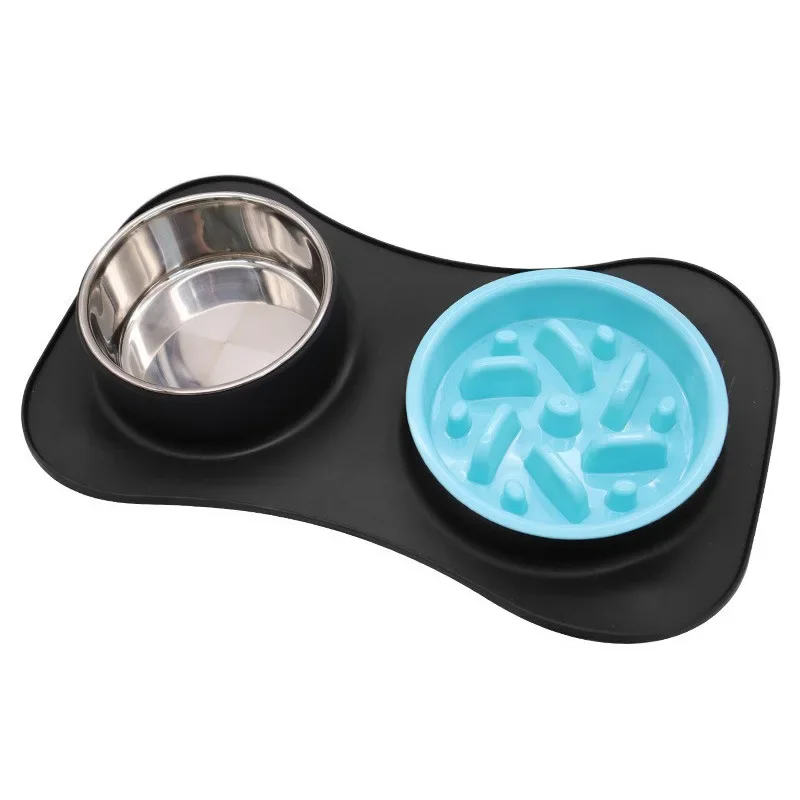 

Dog Bowl Pet Slow Food Bowl Silicone Stainless Steel Double Bowl Anti Tipping Dog and Cat Water