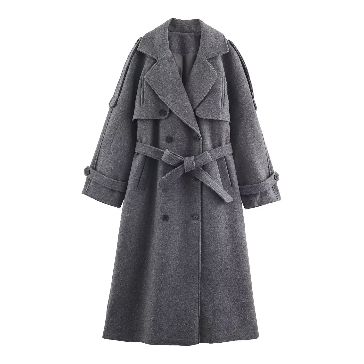 

Women's clothing 2025 winter new casual loose long sleeved coat with waistband loop and double breasted coat