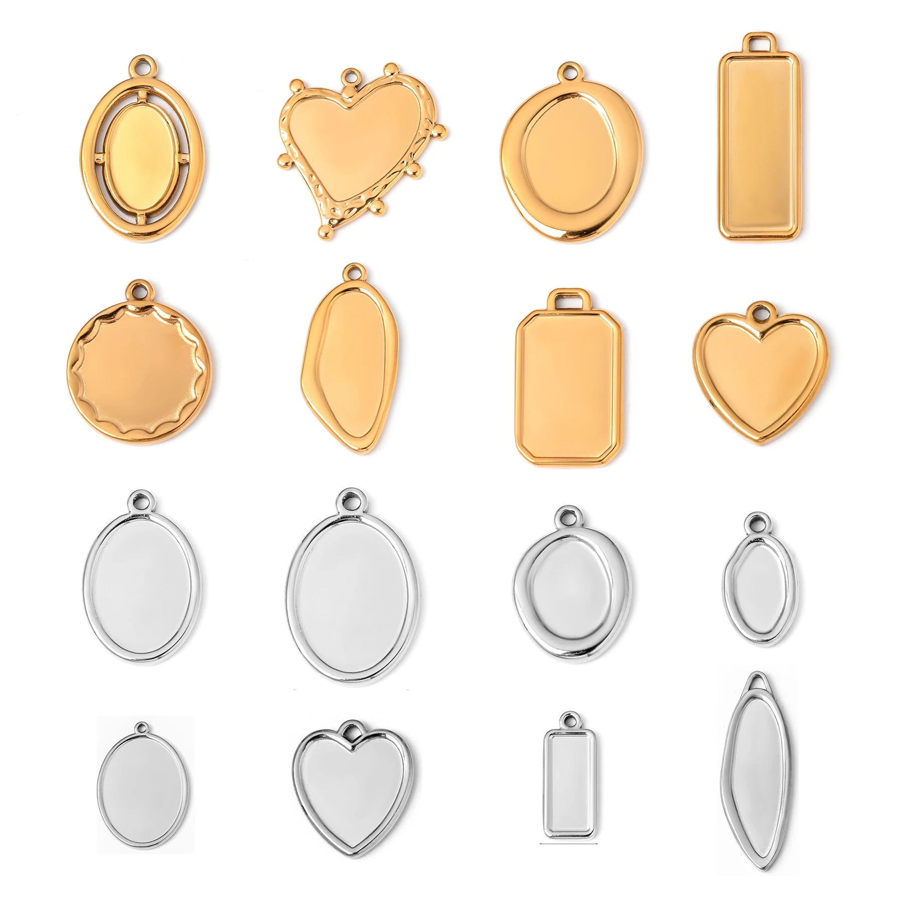 

20 шт. оптом: основы для кулонов из нержавеющей стали в форме сердца и круга, заготовки для изготовления ювелирных изделий