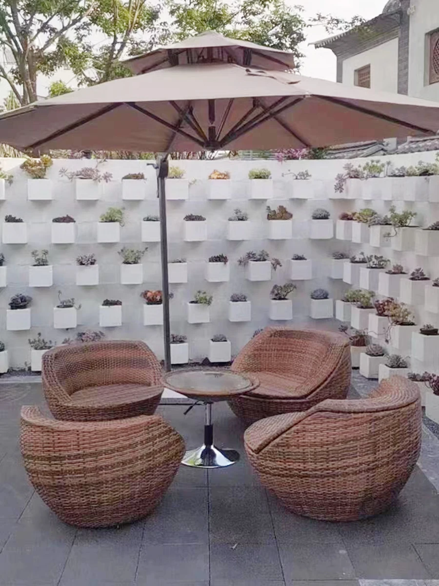 Porch PE Rattan Chairs, Patio Coffee Table Sets, Garden Wicker Lounge Chairs, 4 Seaters 1 Table Balcony Sofa, Outdoor Funiture