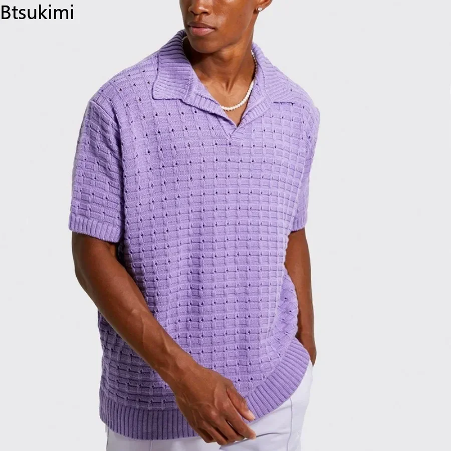 Polo de manga corta para hombre, jersey de negocios de punto sólido, camisetas informales, Tops masculinos, primavera y verano, novedad de 2024