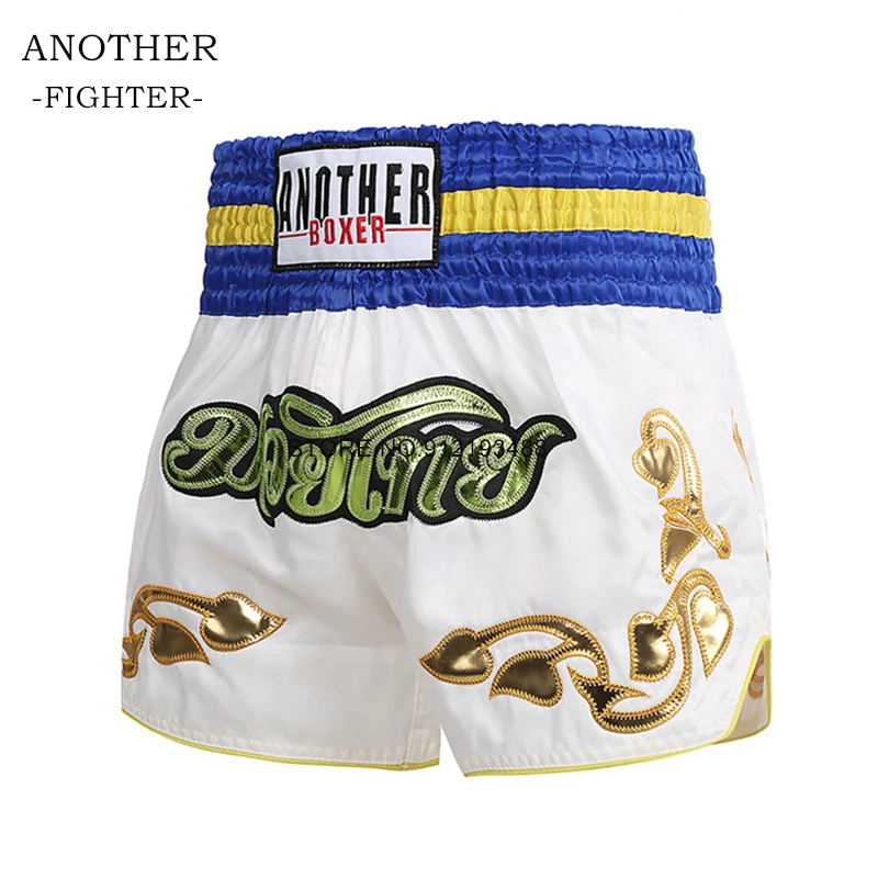 

Kick Boxing Shorts White Embroidered Muay Thai Shorts Professional Thailand Muay Thay Kickboxing Pants Boxing Training Clothes