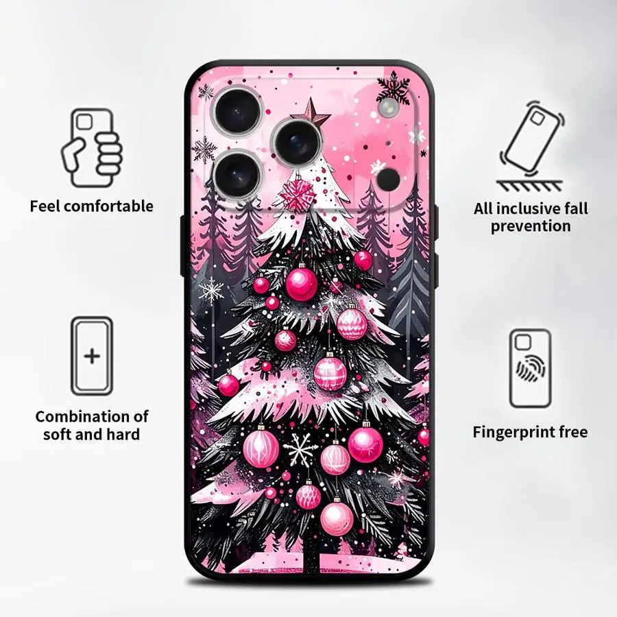 حافظة لهاتف آيفون XS Max 7 8 XR 17Air 15 16 14 Plus 13 12 11 17 Pro Max شجرة عيد الميلاد الوردي