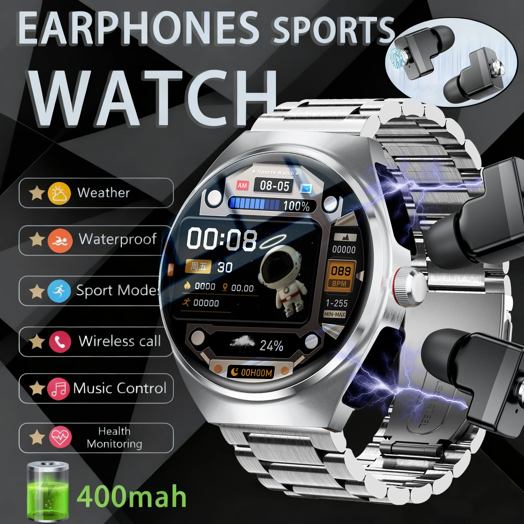 

2025 Смарт-часы 2-в-1 с наушниками NFC Smartwatch TWS Bluetooth-наушники Монитор сердечного ритма и артериального давления Спортивные часы для фитнеса