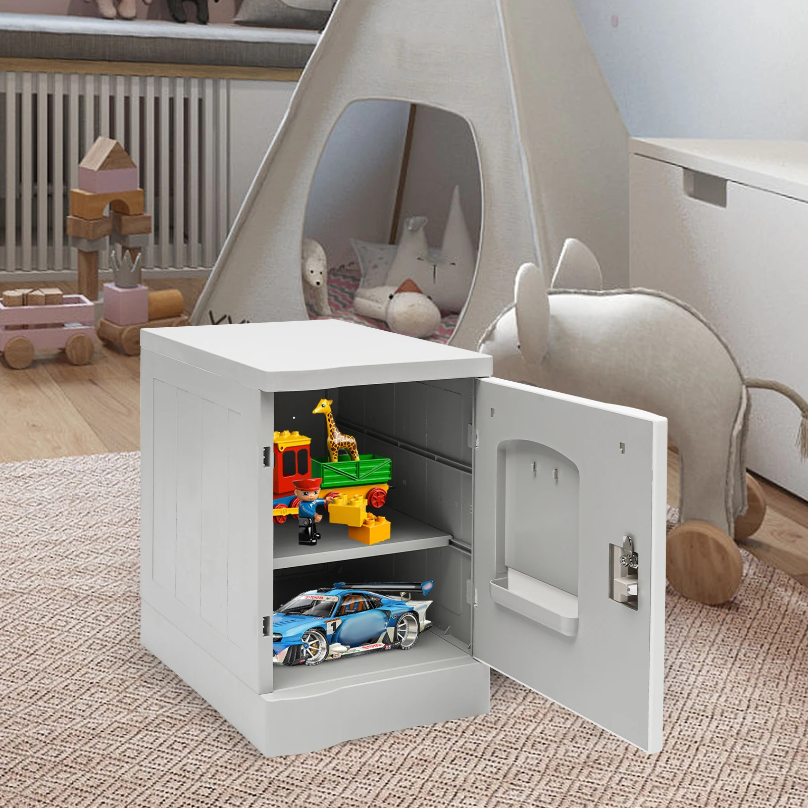 Armoire de Rangement Verrouillable de 19 Pouces avec Casier HTML, Porte Unique, Boîte d'Évaluation, Poignée Encastrée, Grande Capacité de Stockage pour Jouets et Maison