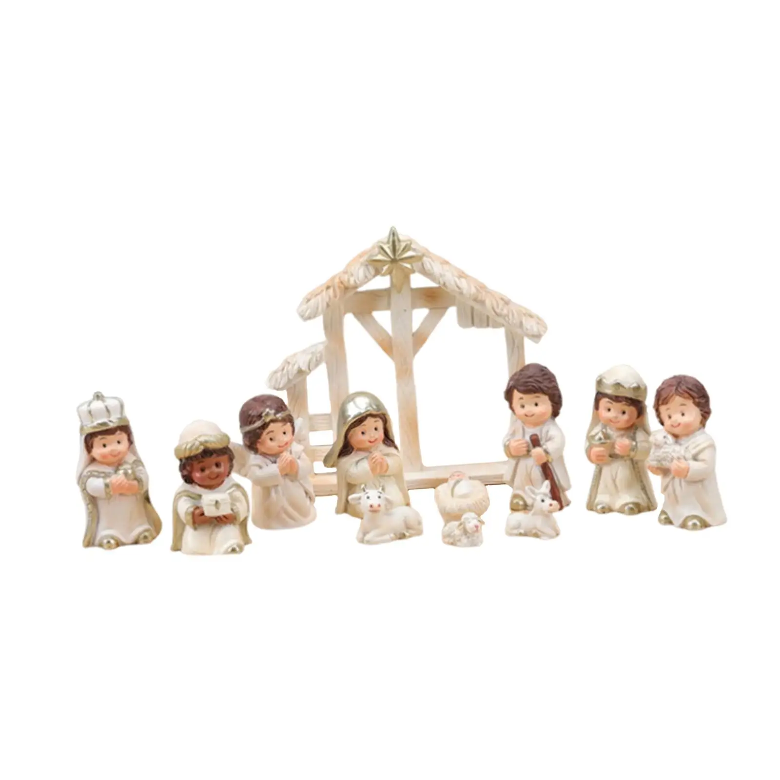 Bild 3: 12 Stück Weihnachtskrippe, Dekoration, Kunsthandwerk, rustikale Miniatur-Jesus-Krippe, Szene für Tische, Geschenke, Einweihungsparty