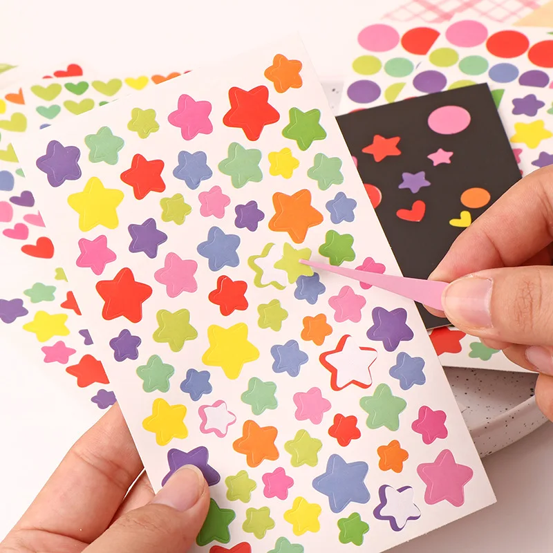 6pcs Clipbook Stickers Self-adhesive Adhesive Album Decoration Accessories DIY Stickers Star Heart Dots Color Handicrafts image 3