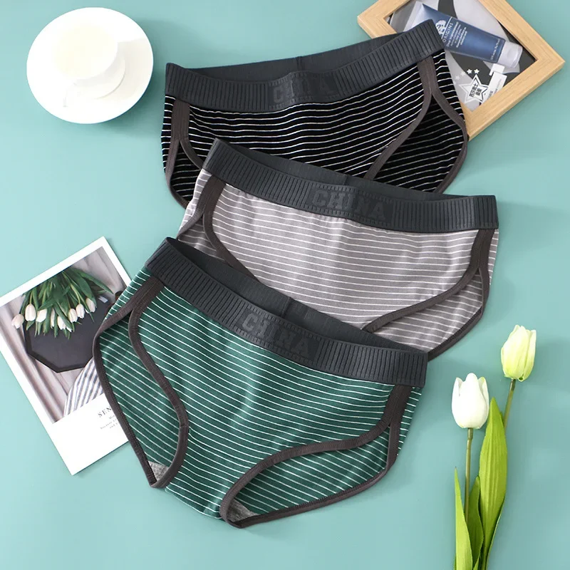 3Pcs Classic Striped Men's Briefs Soft Cotton Underwear with Comfortable Fit Breathable Sexy Men Lingerie