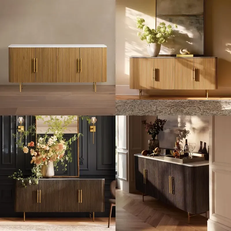 for  Ultra Modern American  Sideboard Four Door Marble Top Buffet with  Luxury Metal Legs Sturdy Hardwood Storage Cabinet