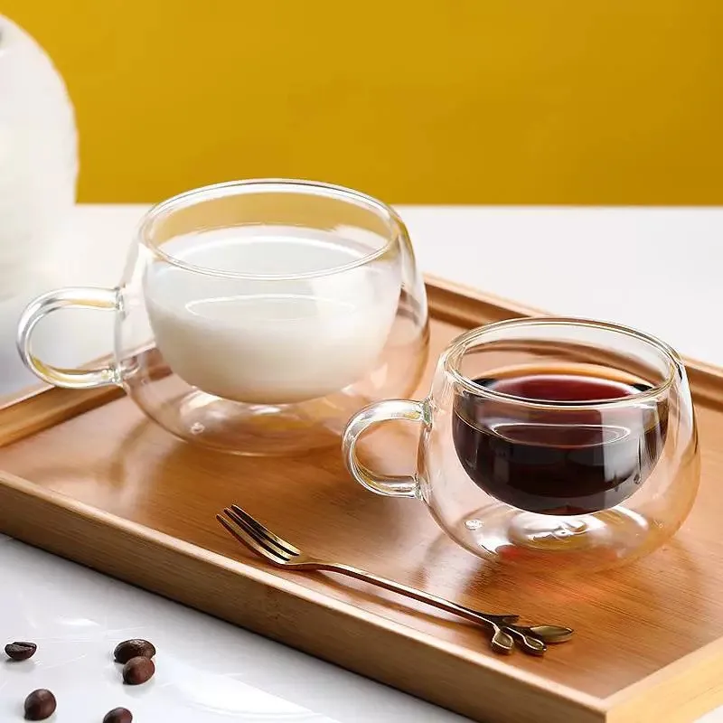 Stripe Mug Double Wall Glass Glasses High Borosilicate Water Cup Breakfast Oatmeal Milk Coffee Water Cup Drinkware Glass Mug