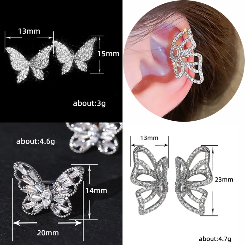 Shiny Crystal Butterfly Ear Cuff No Piercing Women's Earrings Sweet Ear Bone Clip Y2K New Fashion Jewelry 2024 Girl Gifts KDE244