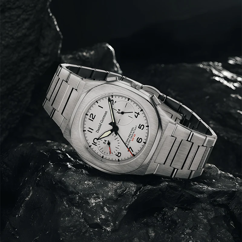 ساعة يد ميكانيكية كلاسيكية 2026 حافظة من الفولاذ المقاوم للصدأ عالية الجودة 5ATM مقاومة للماء ساعة عمل عصرية 2 قرص 5 أيدي #6