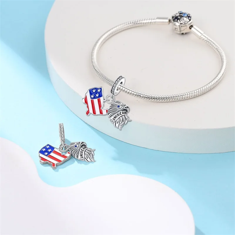 100% 925 Sterling Silver Luminous Nation Flag Sparkling Open Heart Butterfly Charms Fit for Pandora Bracelet Diy Jewelry Making