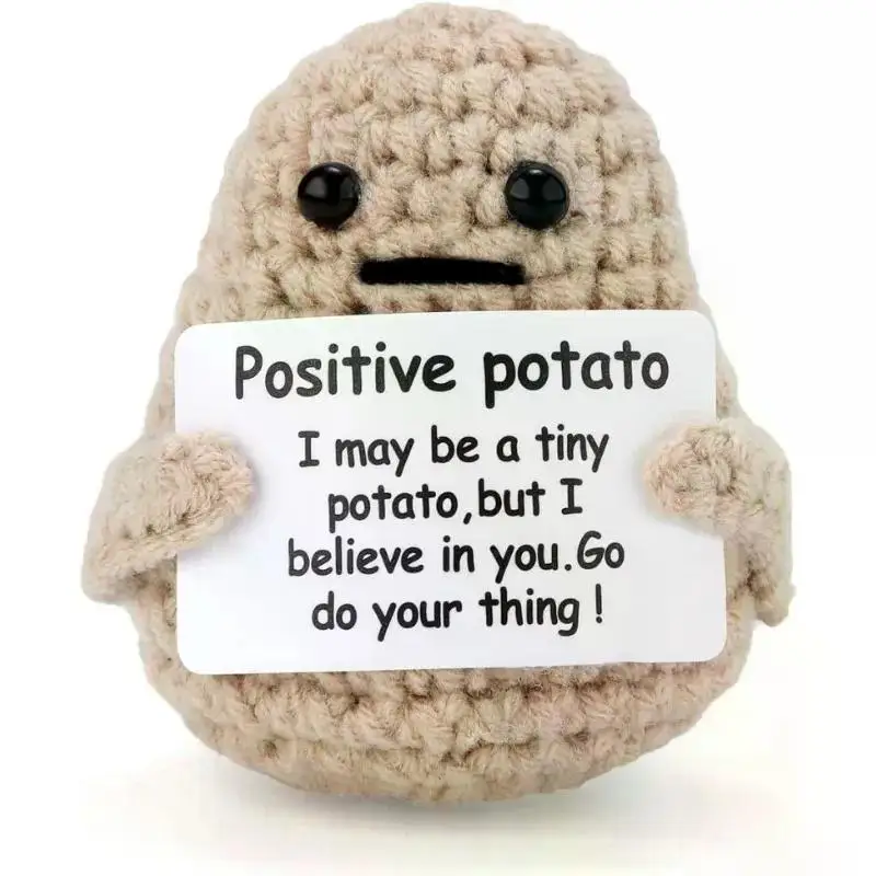 Positive Energy Potato Hug Pocket Mini Handmade Plush Wool Knitting Doll with Card Funny Christams Birthday Gift Home Decoration