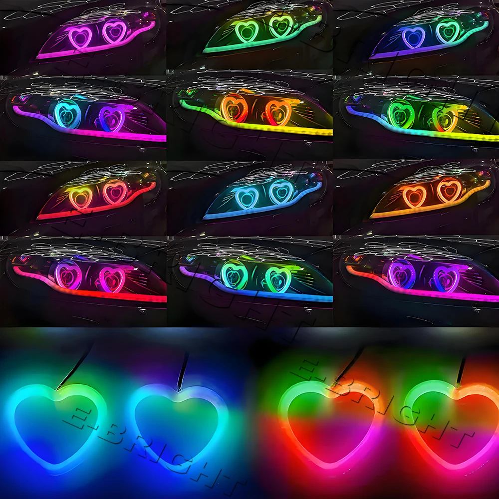 

12V 24V RGB Heart Angel Eyes Halo Ring APP Bluetooth Control Dynamic White Amber Halo Ring LED DRL Turn Signal Car Accessories