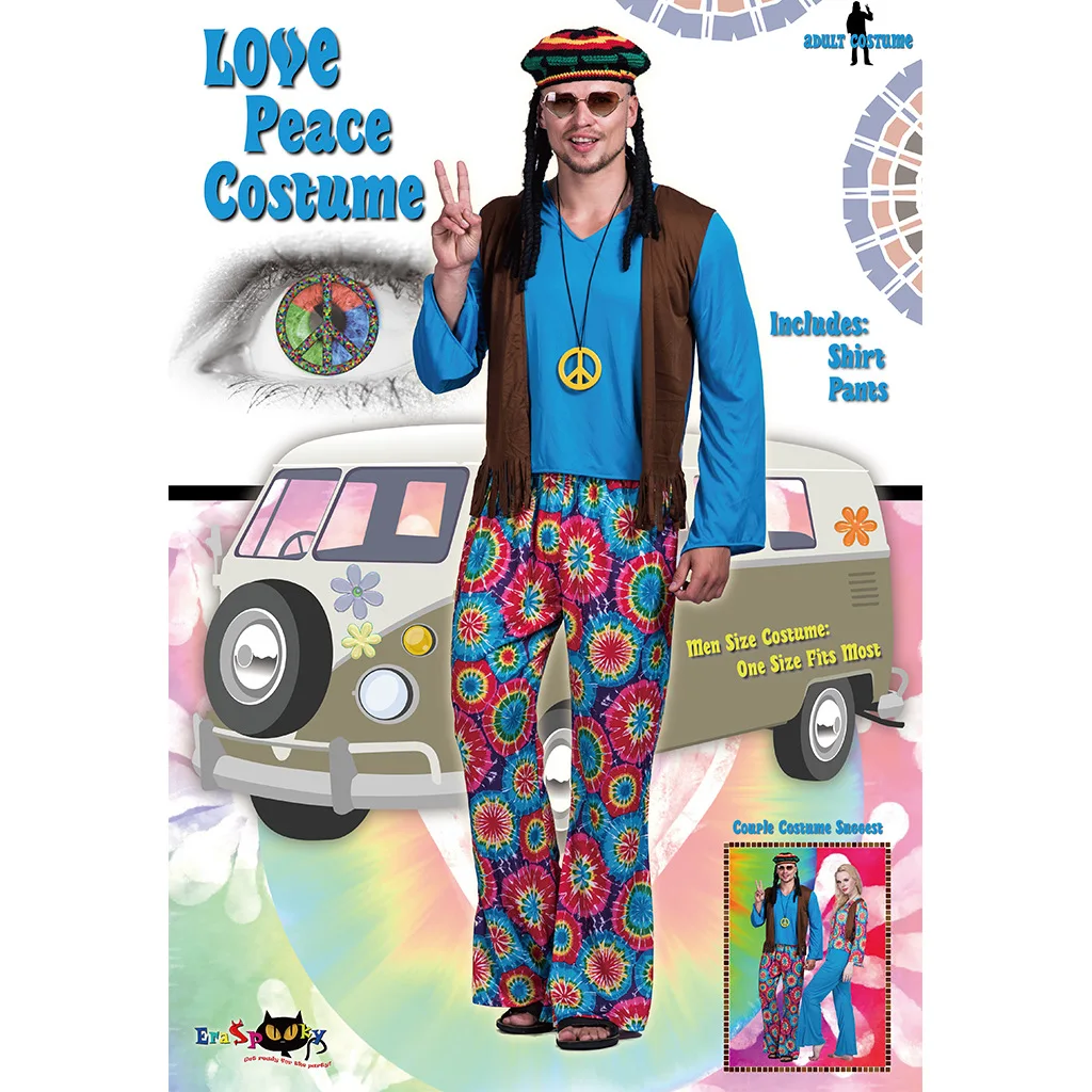 F1860 60s Retro Hippie Vest Carnival Costume Vintage Party Male Adult Outfits Clothing Halloween Costumes for Men