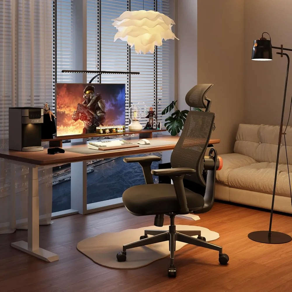 Ergonomic Home Office Chair, High Back Desk Chair with Unique Adaptive Lumbar Support,Adjustable Headrest, Seat Depth Adjustment