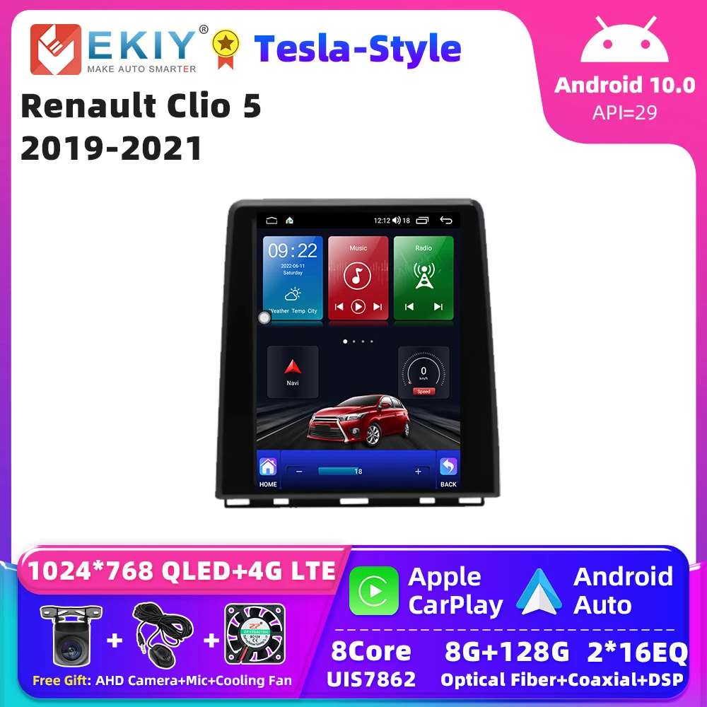 EKIY For Renault Clio5 CLIO 5 2019-2021 Car Radio Tesla Style IPS  Multimedia Android Auto Carplay GPS Navigation Player 2 Din