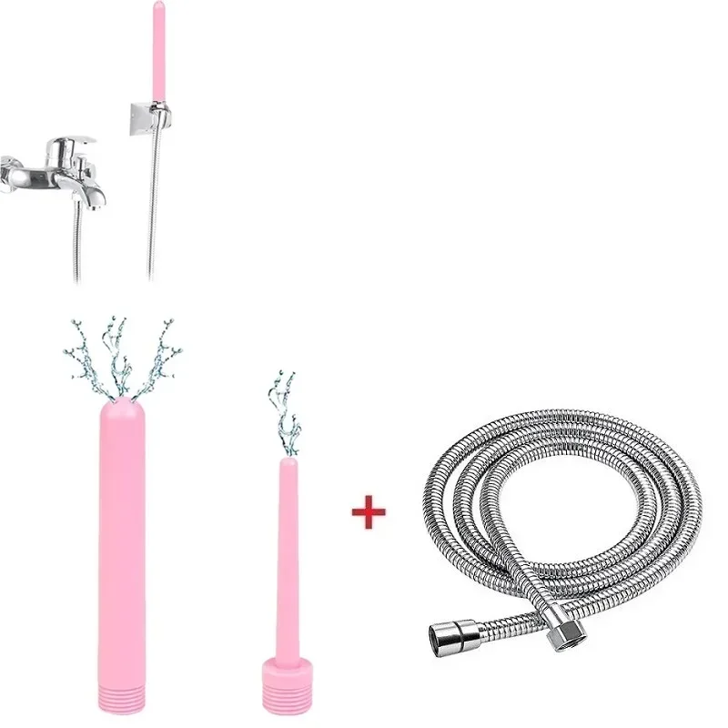 Pink Douche Silicone Enema Syringe Small Long  Anal Shower Cleaning Head Anal Beads Butt Plug Nozzle Tip Faucet Attachment Gay