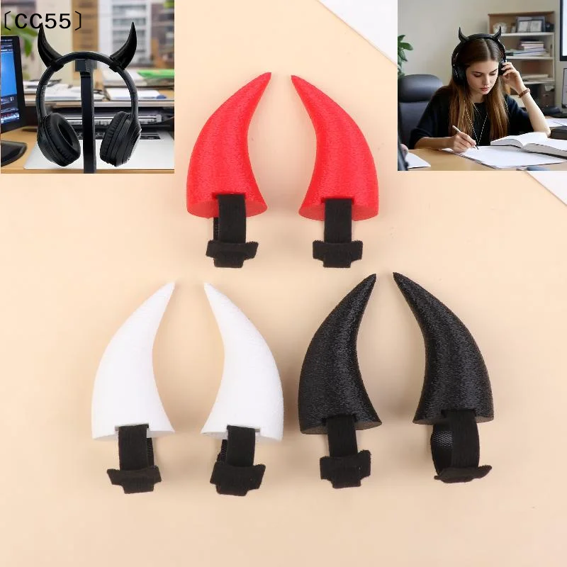 Piezas de auriculares impresas en 3D con cuernos de diablo puntiagudos - Con accesorios de montaje automático - Adecuadas para soportes de TV para jugadores〔CC55〕