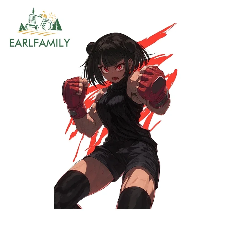 EARLFAMILY Black Girl Original Drawn Decals Waifu Fighting Boxing Decoration Waterproof Surfboard Rearview Mirror Car Stickers