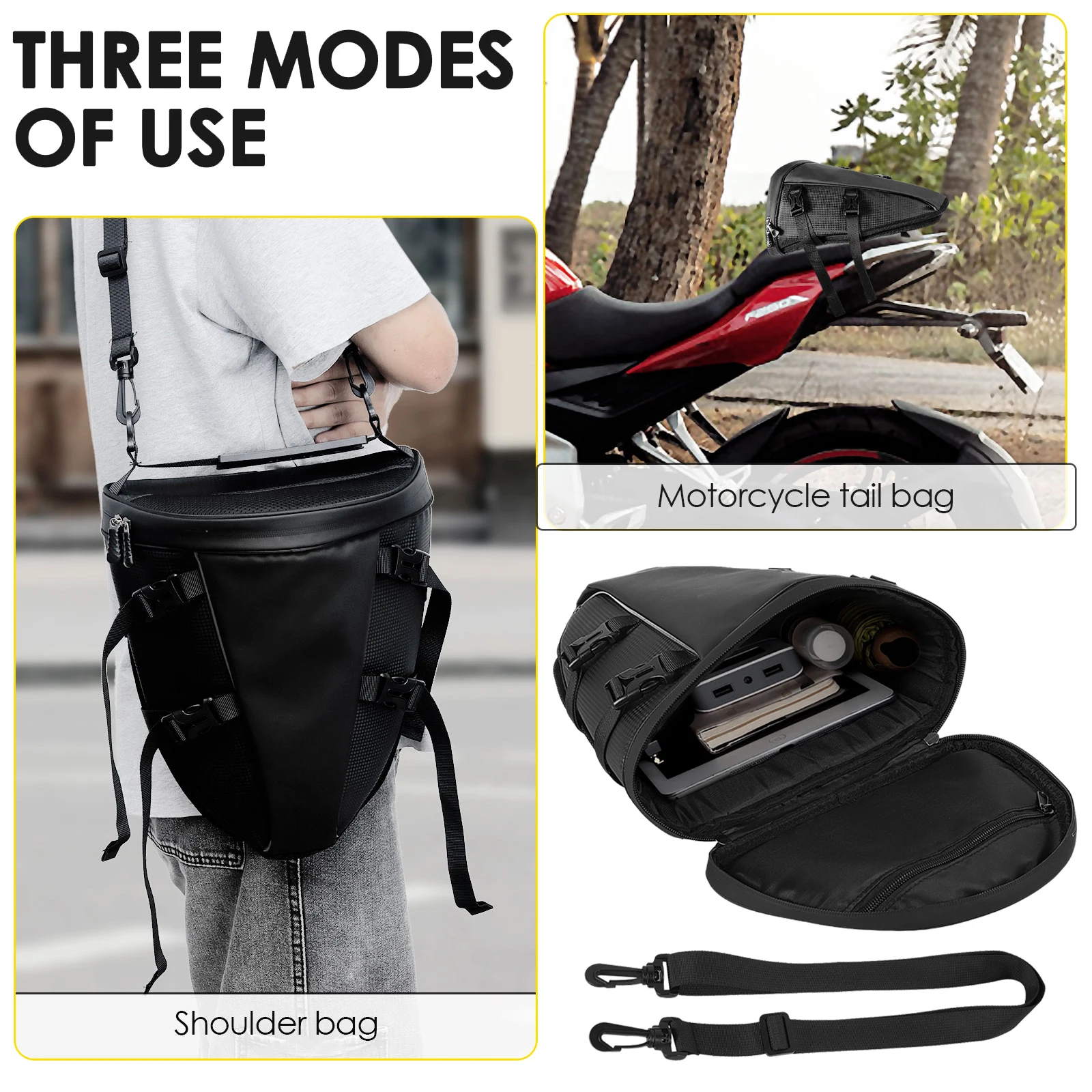 

Motorcycle Tail Bag Multifunctional Waterproof Polyester Storage Saddle Bag 10L Outdoor Sports Motorbike Rear Seat Light Tank B