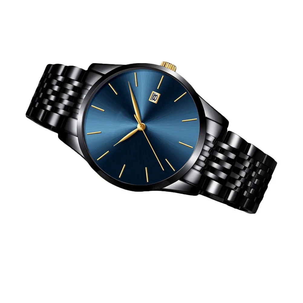 Business Men Quartz Watch Stainless Black Fashion Waterproof Wristwatch Calendar Display Accurate Time Keeping Wrist