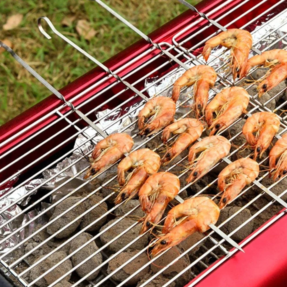 

10Pcs Smooth Edge Stainless Steel Skewers Flat Bbq Skewer Set Reusable Grilling Tools for Outdoor Cooking Grilling Skewer