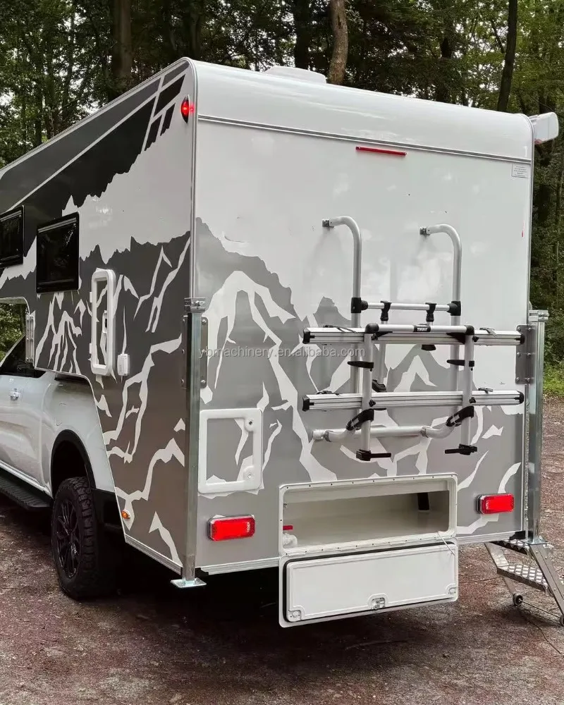 Affordable Slide In Truck Camper With Roof Vent Fold Out Bed Storage Compartments And LED Strip Lights Truck Camper Customize