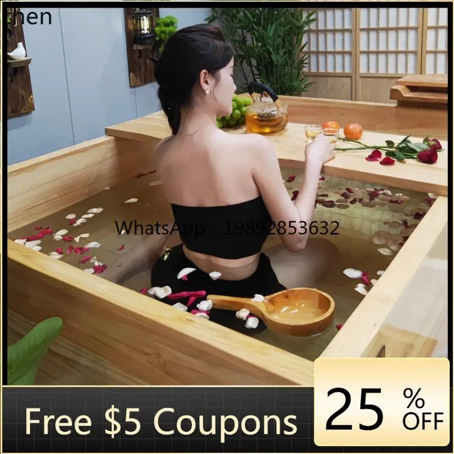 

Bathroom Hinoki Wood Bathtub Soaking Square Tub Bathing Shower